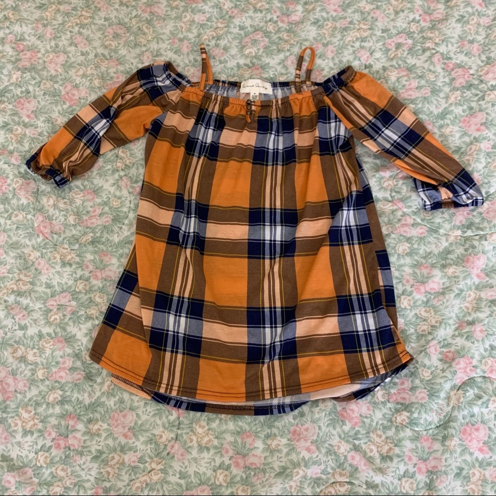 5/$25 Sale ☀️ French Laundry Plaid Off-shoulder Blouse